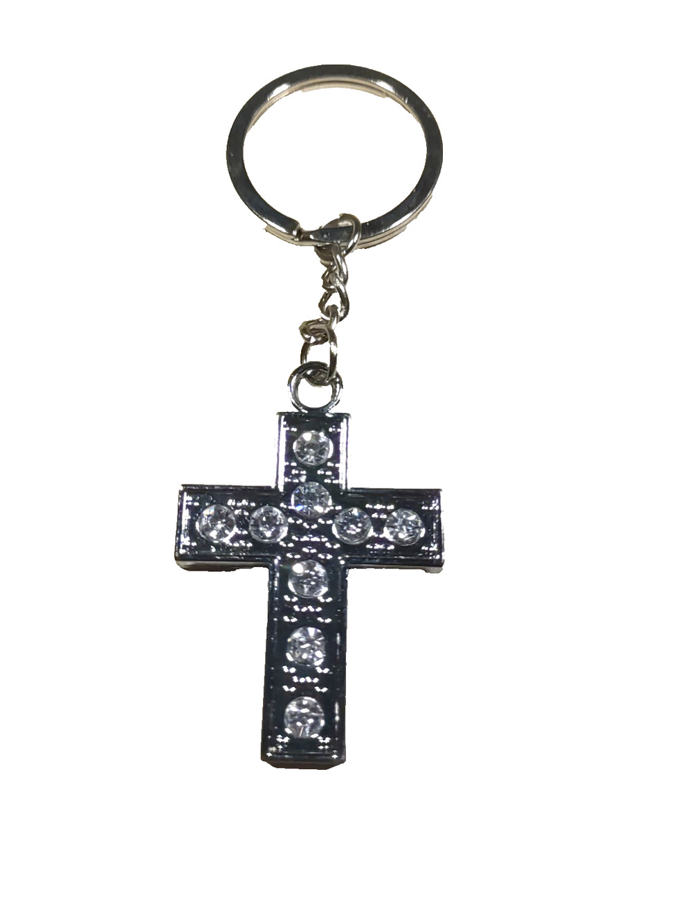 Cross Keychain Silver Tone Rhinestone Religious